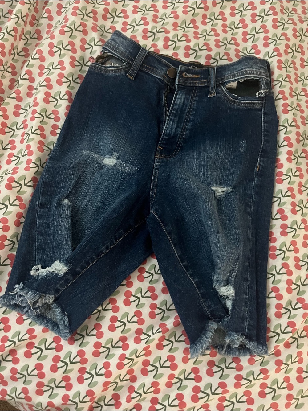 Fashion Nova Dark Blue Distressed Denim Shorts